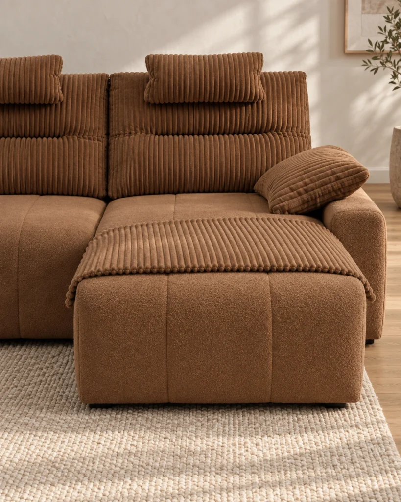 Chaise longue fija del sofá Niza con protector de tejido en la zona de los pies.