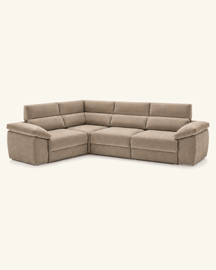 Visualización del sofá Aneto en composición rinconera, sobre fondo beige Azahar.