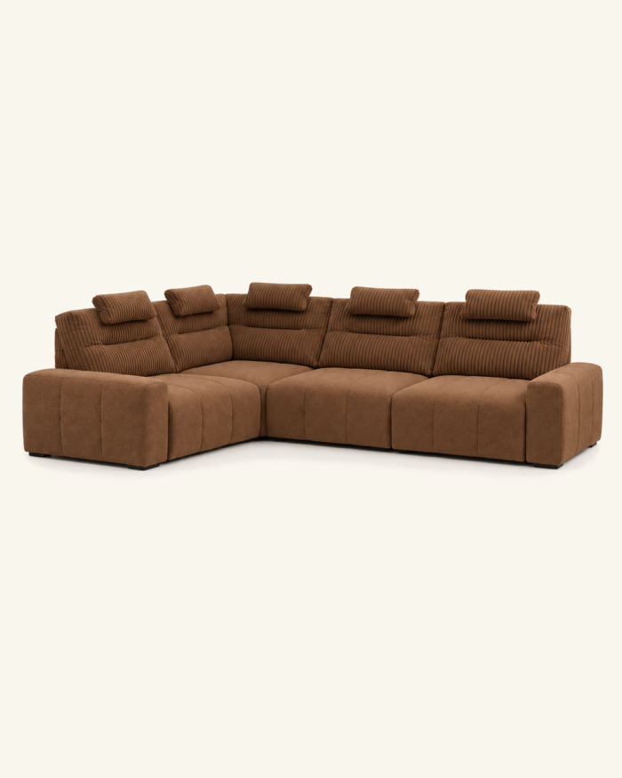 Visualización del sofá Niza en composición rinconera, sobre fondo beige Azahar.