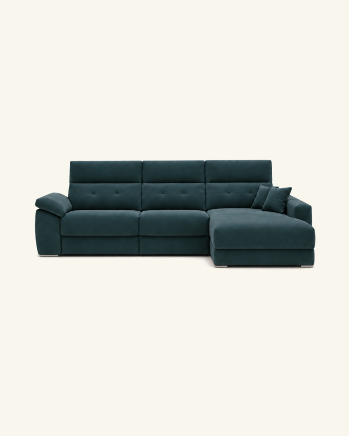 Terral — chaise longue Sofá Terral azul con chaise longue sobre fondo beige